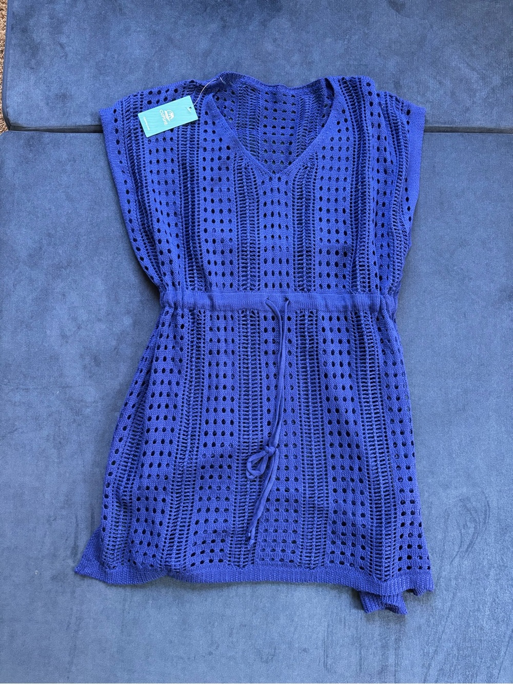 CupShe - Blue Crochet Knit V-Neck Cover Up with Waist Tie